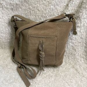 LUCKY BRAND CARMEN Khaki SUEDE LEATHER Shoulder Crossbody antique tone hardware